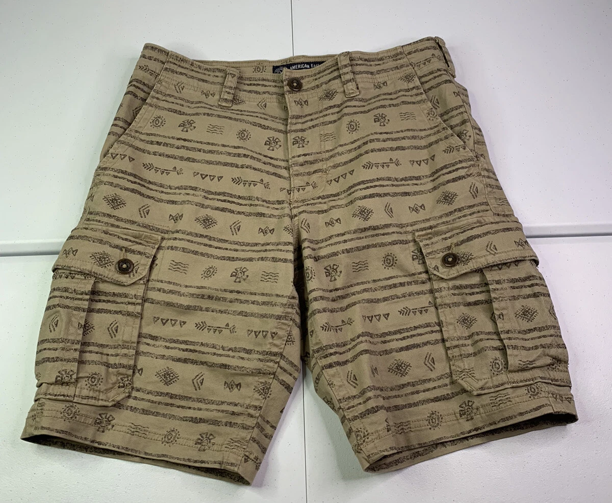 American Eagle Active Flex Classic Tribal Aztec Tan Cargo Shorts