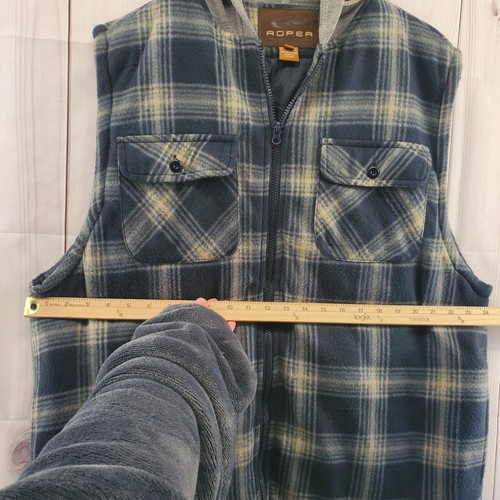 Roper Fleece Vest Mens Large Multicolor Plaid Zip Hood Sleeveless Full Zip - Picture 6 of 10