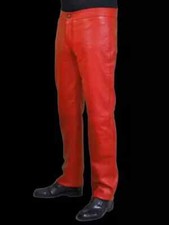New Men Pant Red Cargo Stylish Handmade Genuine Leather Lambskin Party Casual