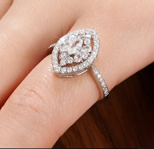 Silver new marquise halo pear teardrop engagement ring genuine bargain size 58 - Picture 3 of 4