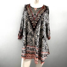 New Directions Top Womens XL Flow Boho Artsy Peasant Beaded Hippie Oversized y2k
