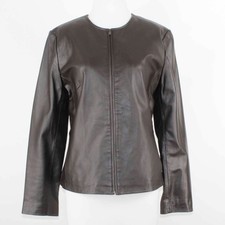 Charter Club Sz 10 Dark Brown Lined Zip Up Smooth Leather Jacket