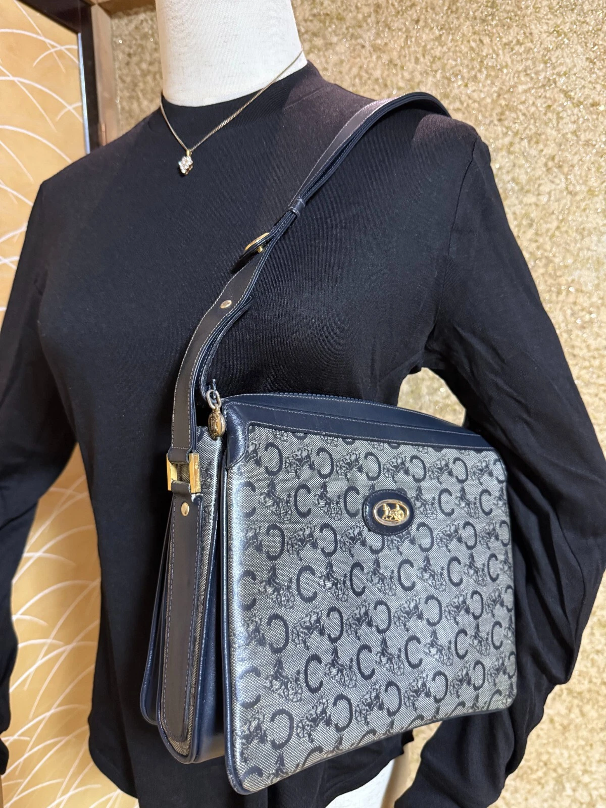 Borsa a tracolla CELINE C Sulky in pelle marina vintage originale
