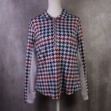San Soleil Top Women Medium Tweed Navy White Red 1/4 Zip Performance UPF 50 Golf
