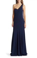 New TADASHI SHOJI GERALDINE one shoulder gown dress In Navy size M 448