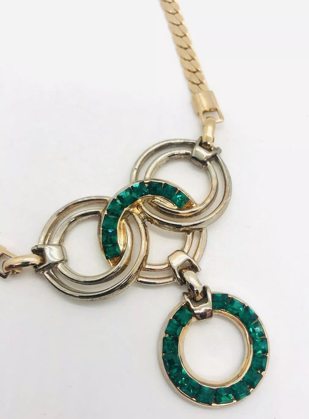 Channel Set Green Rhinestone InterlockIng Rings N… - image 6