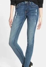 EUC VIGOSS Womens 26x31 THE DUBLIN SKINNY DISTRESSED BLUE DENIM JEANS