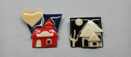 Vintage Set of 2 House Pins by Lucinda Brooch