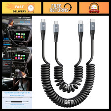 Coiled USB C to USB C Cable 3FT 6FT, 2-Pack Fast Charger for Car Home