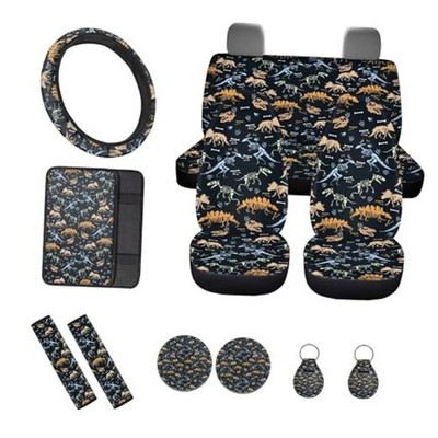 Full Car Seat Covers Seat Cover for Front &Rear Colourful Dinosaur Skeleton