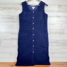 Vermont Country Store Navy Blue Corduroy Dress Sleeveless Button Front Pockets S