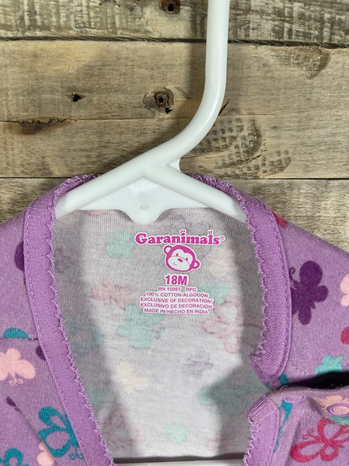 Body Garanimals Mariposa Púrpura Niñas 18 Meses Bebé Una Pieza Manga Larga Foto 3 de 3