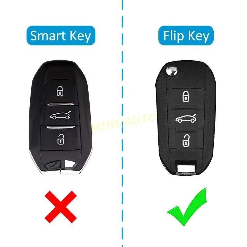 For Peugeot 208 301 308 508 2008 3008 Metal Leather Car Flip Key Fob Cover Case - Image 2 of 4