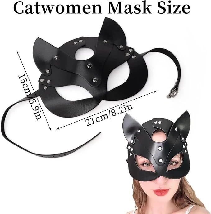 Masquerade Party Half Face Cat Eye Mask, Ears Headband Gloves Fancy Dress Outfit - Image 2 of 4