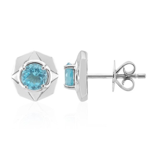 Cavill Silberohrringe Damen 0,85Ct Blauer Apatit Rundschliff 925 Silber-image