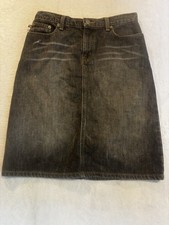 Polo Ralph Lauren Knee Skirt Y2K Women  s 2 Vintage Black Wash Denim Distressed