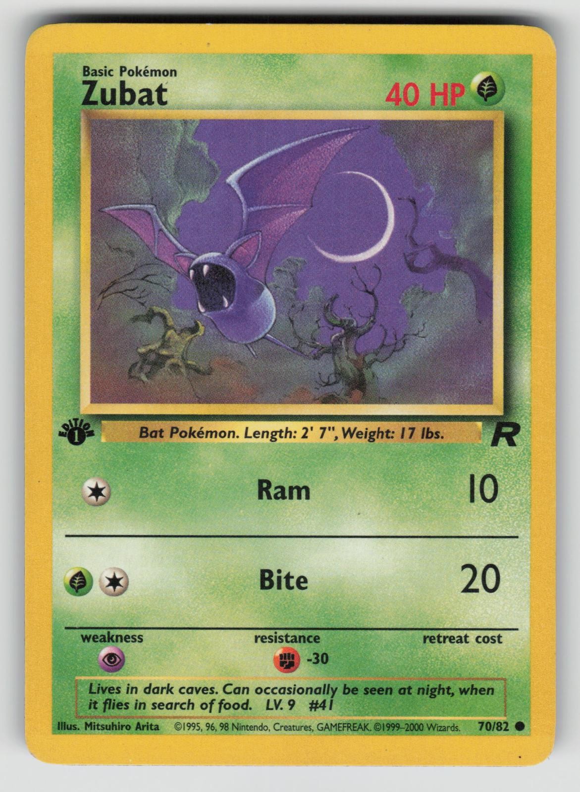 Zubat 70/82 Common Team Rocket Pokemon 1st Edition Lightly Played