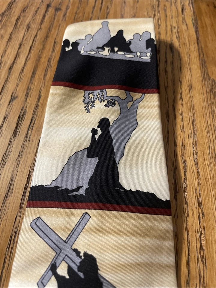 De colección Usado en Excelente Condición Águila Prendas para el Cuello Gráfico Religioso Corbata de Seda Jesús Cruz Xian Religioso Foto 4 de 4