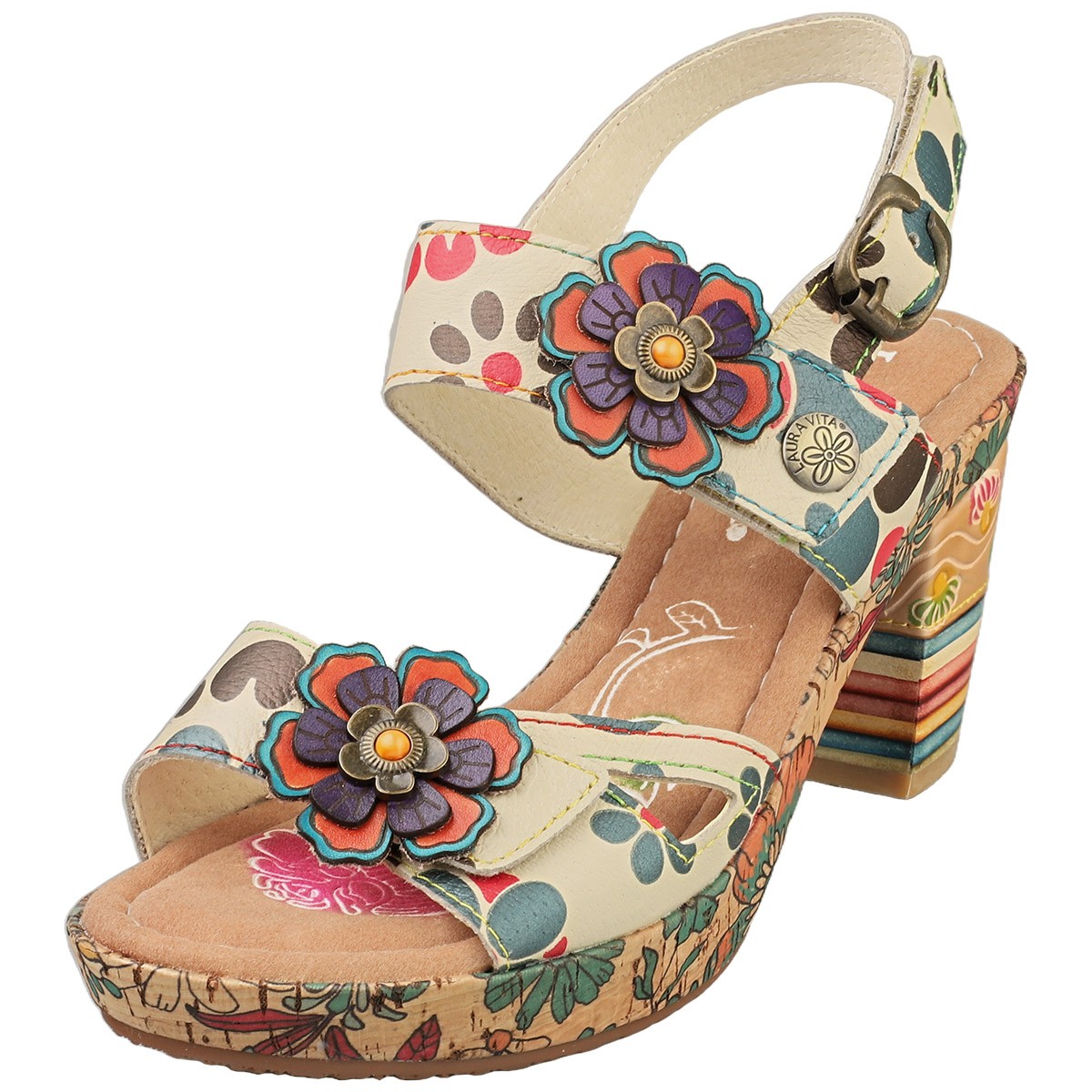 Laura Vita Nellao Womens Wedge Sandals in Beige US