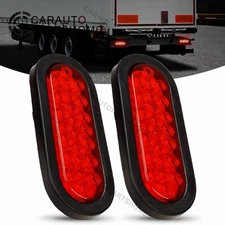 2x Red 6" Oval 24 LED Trailer Truck Sealed Brake Stop Turn Tail Lights w/Grommet