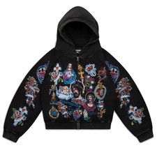 Righteous Risen King Cropped Zip Up Hoodie Black Size Small