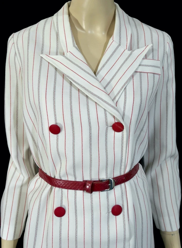 Vintage 70s Henry Lee Petites Business Shift Dress Pin Stripe Dagger Collar M - Image 3 of 4