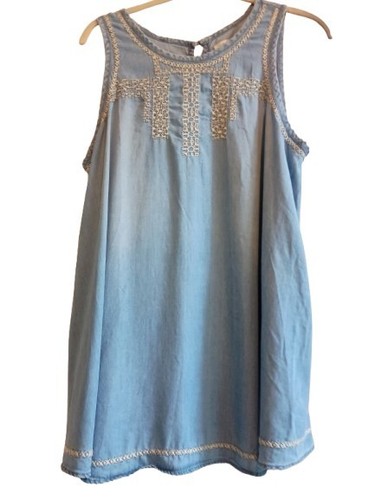 Love Fire XXL Embroidered Sleeveless Tunic Blue 100% Lyocell Boho Festival