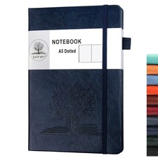 A5 Dotted Journal Notebook 160 Pages Leather Dot Grid with Pen Holder