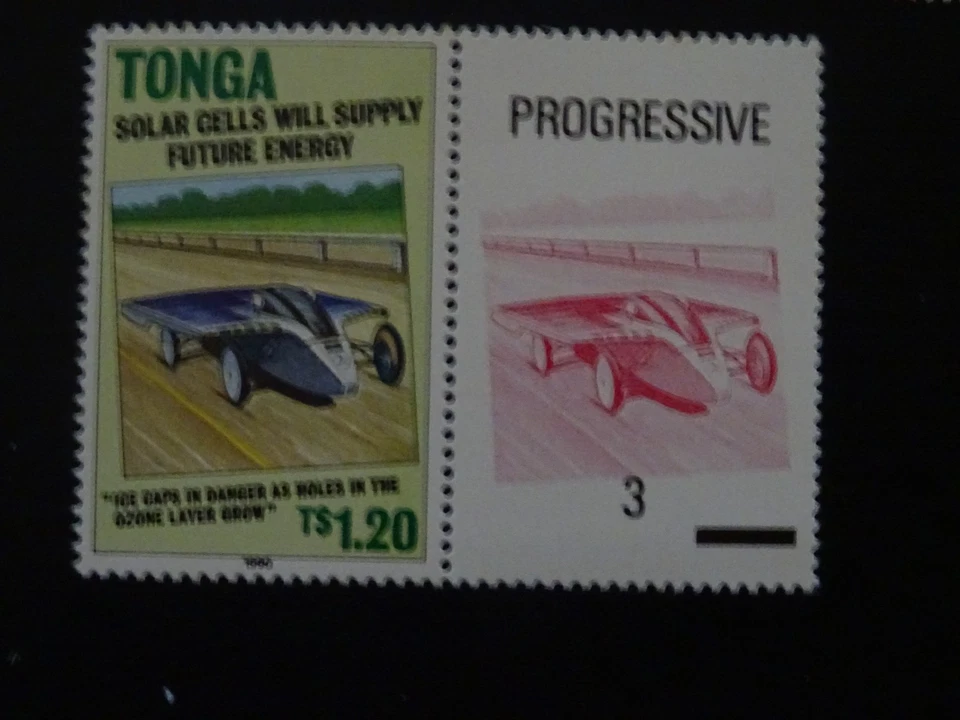 Juego de 3+3 etiquetas de fuentes alternativas de electricidad de Tonga SG1069/71 1990. Foto 4 de 4