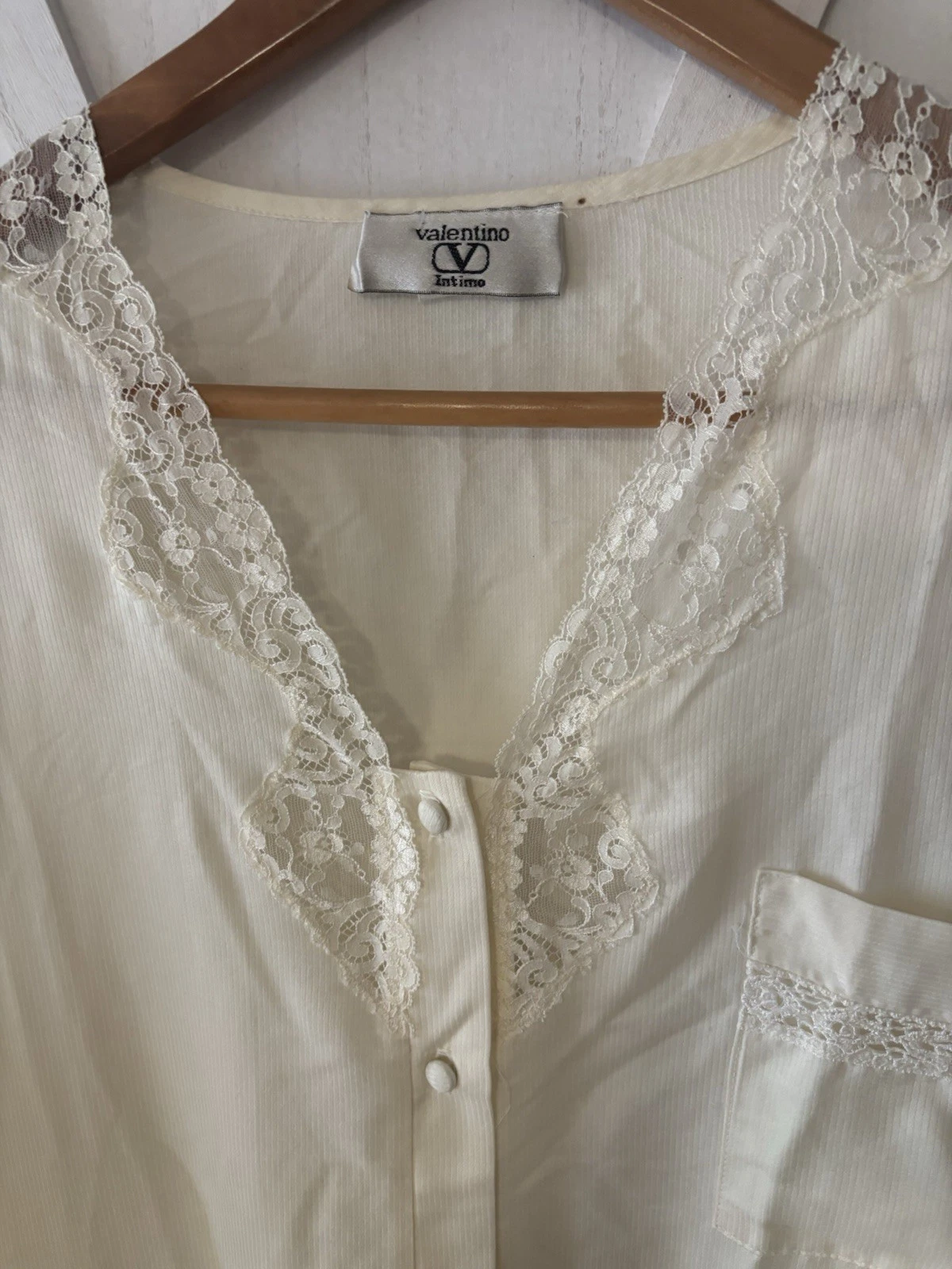 valentino intimo M camicia da notte lunga cotone uncinetto avorio abito vintage leggero