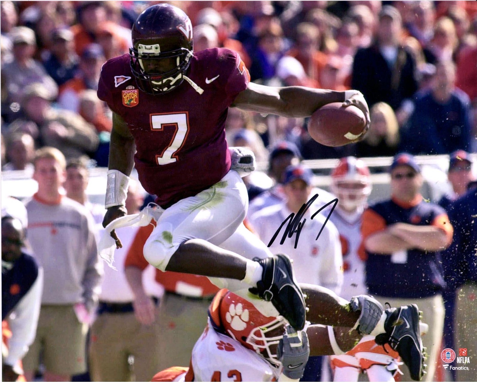 Michael Vick Autographed Signed Virginia Tech Hokies 16" x 20" Hurdle Photo 