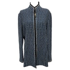 St. John Collection Blue Black Speckle Wool Tweed Zip Up Formal Jacket Sz 12/14