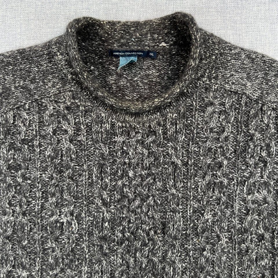 Suéter de Pescador Tejido con Cable French Connection Hombres XXL Gris Lana Mohair Cuello Redondo Foto 2 de 4