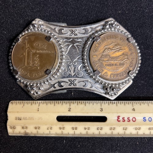 Commemorative Coin Belt Buckle SHIPS CHRISTENING CF Industries Tampa 1978