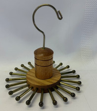 Vtg. Wood and Brass Rotating Tie Belt Rack Hanger Organizer Hangs on Closet Rod