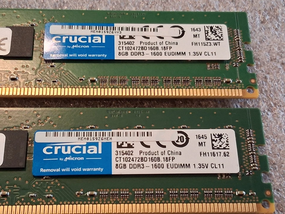 Lot of 2 MICRON 8GB 2RX8 PC3L-12800E-11-12-E3 MT18KSF1G72AZ-1G6P1ZF - Image 3 of 4