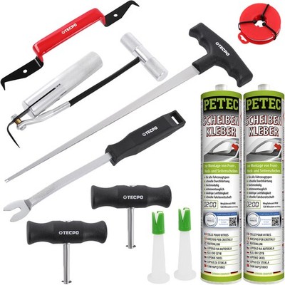 2x 310ml PETEC SCHEIBENKLEBER KARTUSCHE + WINDSCHUTZSCHEIBEN REPARATUR SET 7-tlg