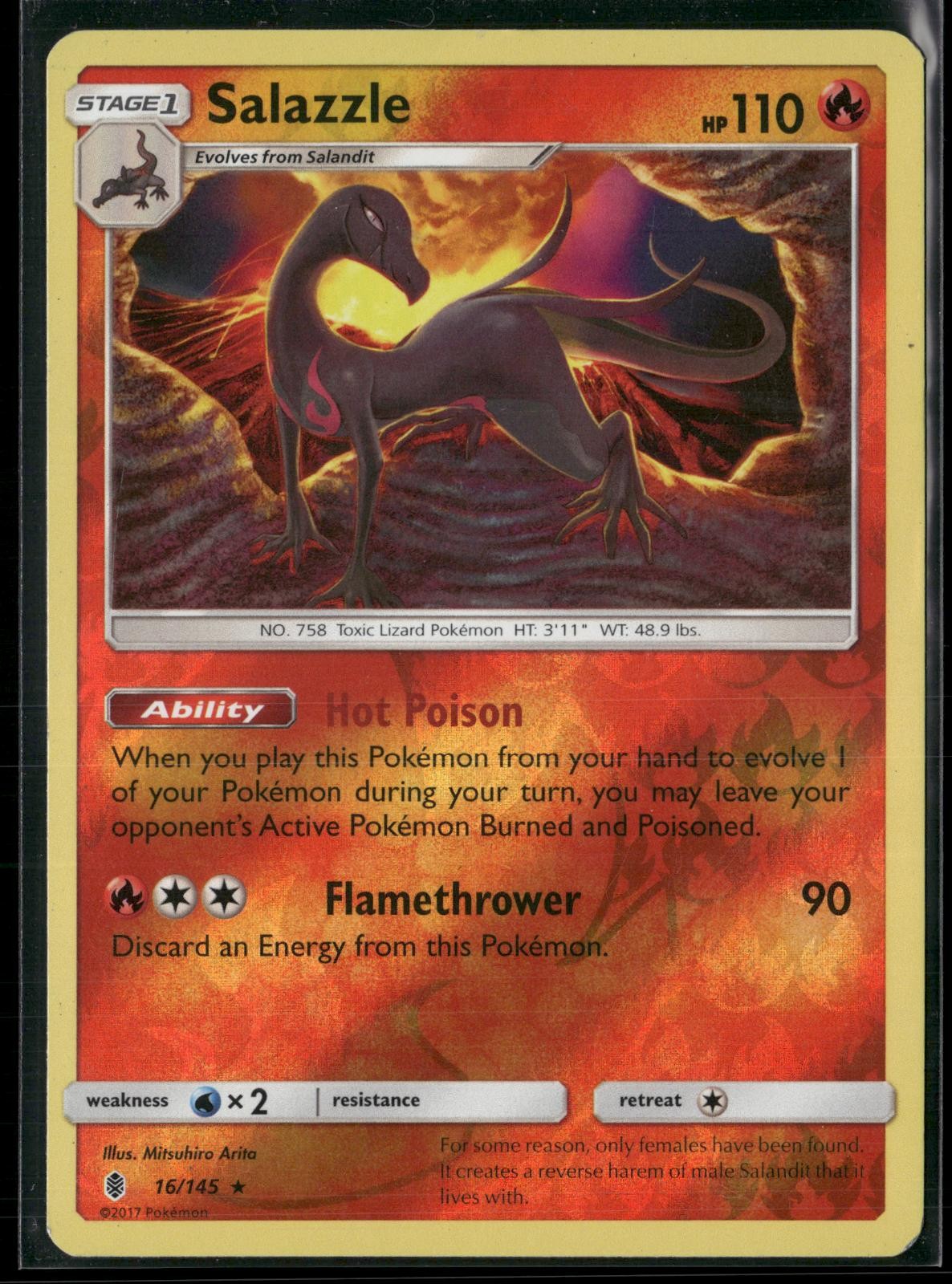 Salazzle 16/145 Rare Guardians Rising Pokemon Reverse Holo Moderately Played