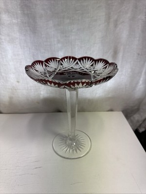 Edle Bleikristall Tazza Rubinglas Überfang Kristallschale auf Fuß 22,5cm