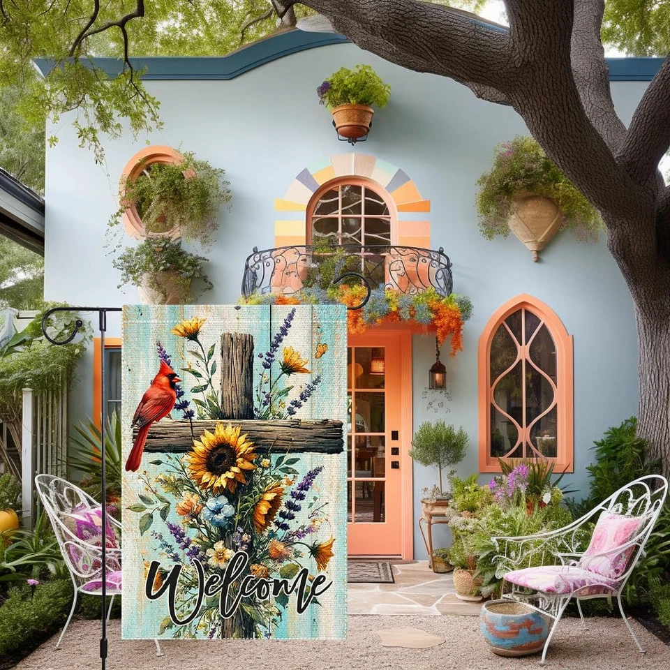 Spring Cardinal Garden Flag 12X18 Inch Double Sided Burlap Decoration Religious - Image 2 of 4