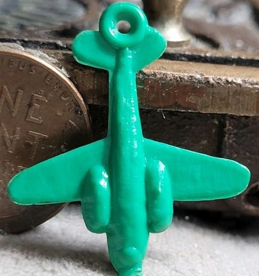 Vintage plastic Green AIRPLANE  gumball charm prize jewelry 