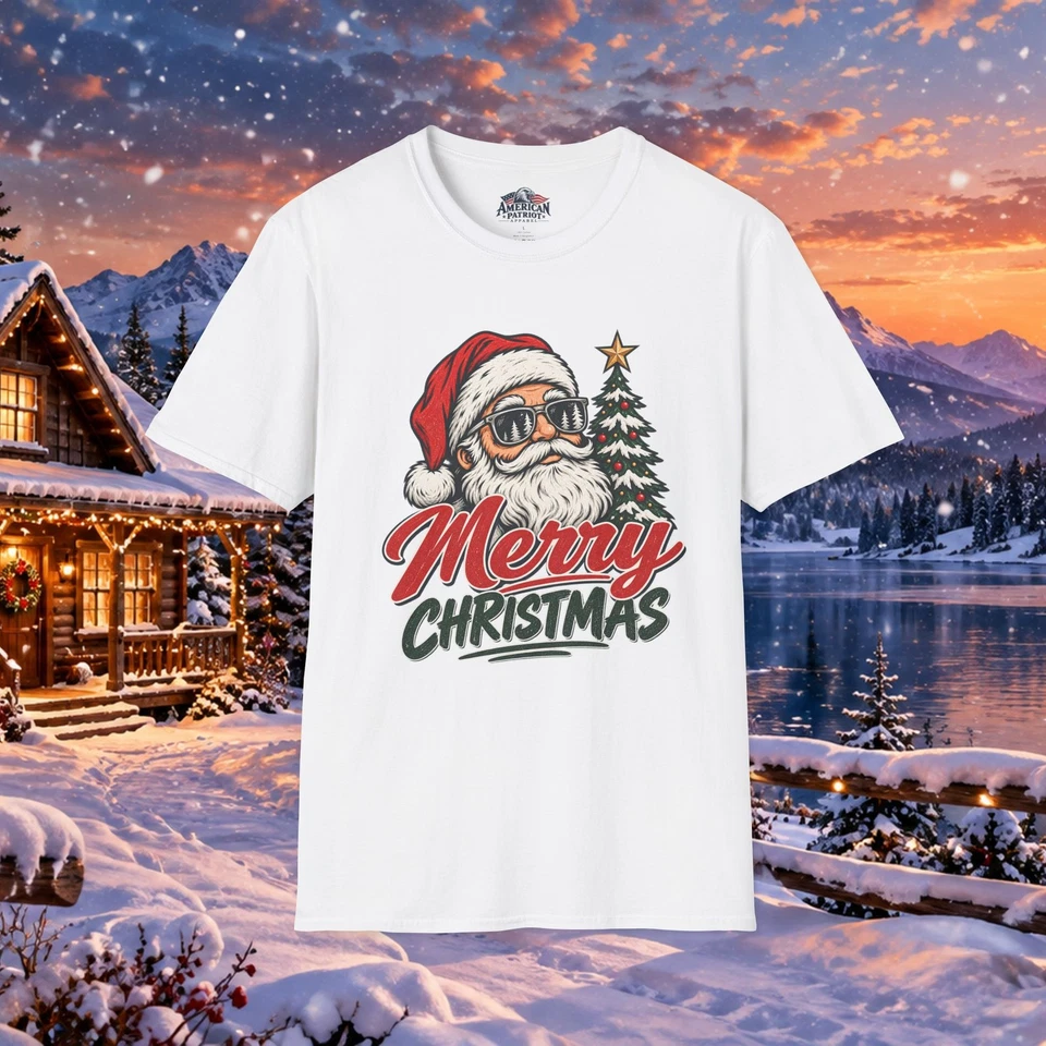 Santa Merry Christmas T-Shirt, Vintage Christmas Tree Design - Image 1 of 1