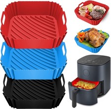 3-Pack Silicone Air Fryer Liners, Square, Heat-Resistant, Reusable