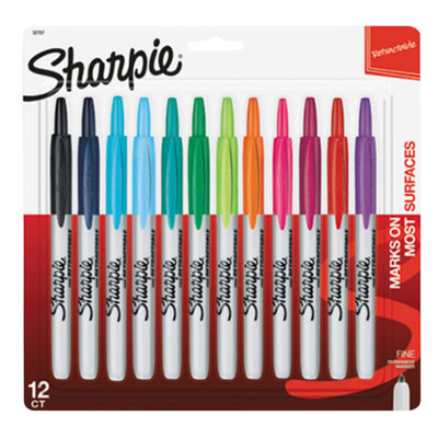 Sharpie 32707 Assorted Color Fine Point Retractable Permanent Marker Set - 12/Pk
