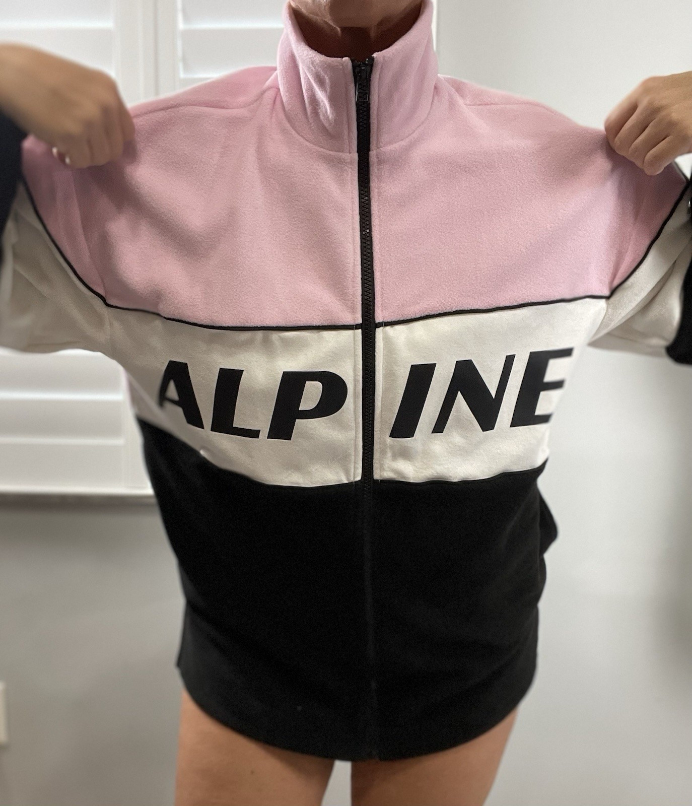 H&M Alpine Fleece Oversized Pink Black Full Zip Jacket XS SKI Snowboard Coat thumbnail 3