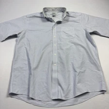 LL Bean Shirt Mens XL 17.5 Blue White Stripe Button Down Wrinkle Resistant