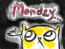 ACEO Print Cat Painting Kitten Face Funny Folk Art By Samantha McLean 2.5x3.5