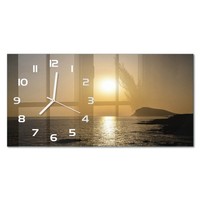 Glasuhr Aus GehäRtetem Glas Wanduhr Sonnenuntergang Meer WeißE Zeiger 60X30 Cm