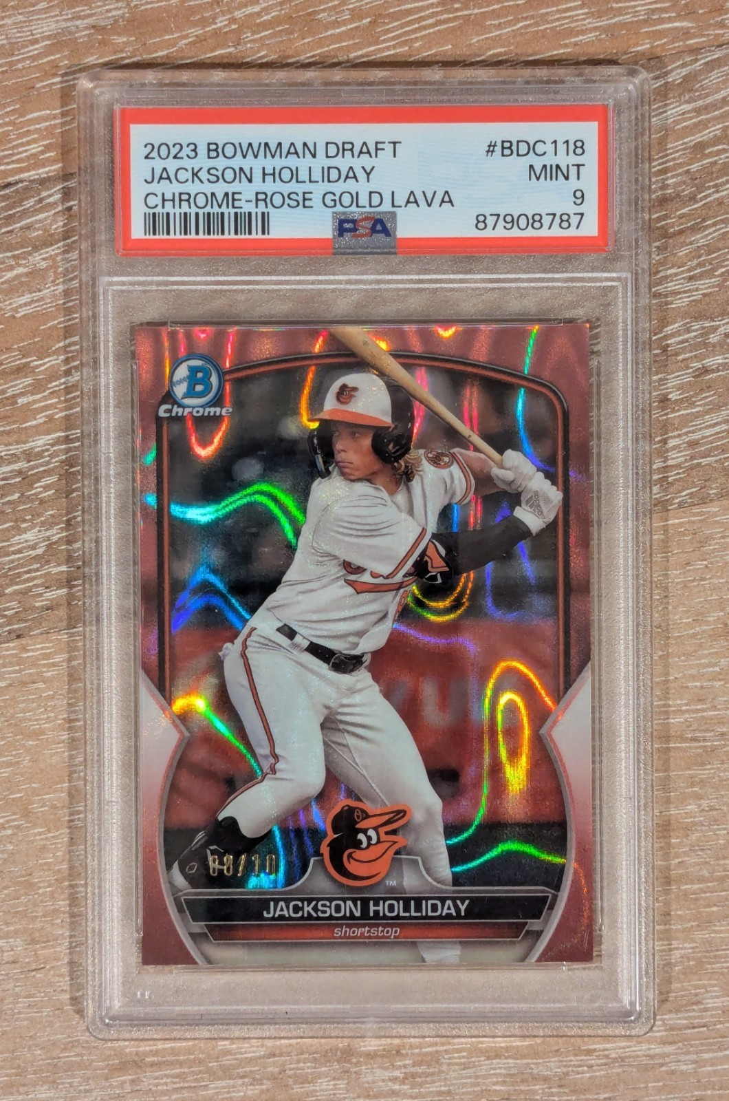 2023 Bowman Draft Jackson Holliday Chrome-Rose Gold Lava /10 #BDC-118 PSA 9 view 1