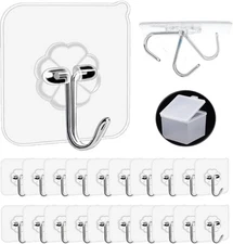 Adhesive Hooks, 20 Packs, 33lbs/15kg Premium Heavy Duty 2.36", Transparent 